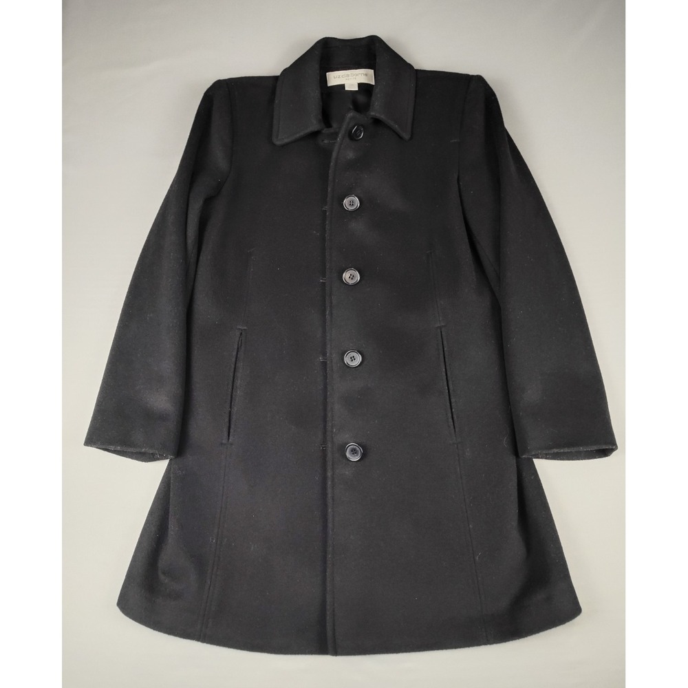 Liz Claiborne Women's 6P Black 100% Lambswool Coat Petite Button Front Lined